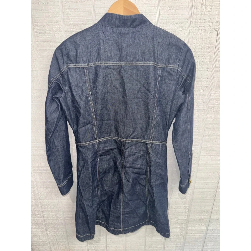 Spartina 449 Denim Dress Women Blue Full Zip Long Sleeve Mini XS
